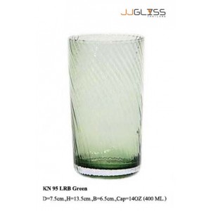 แก้ว 95 LRB เขียว - แก้วน้ำ แฮนด์เมด ทรงตรงก้นมน ลายริ้ว สีเขียว 14 ออนซ์ (400 มล.)