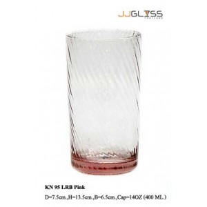 แก้ว 95 LRB ชมพู - แก้วน้ำ แฮนด์เมด ทรงตรงก้นมน ลายริ้ว สีชมพู 14 ออนซ์ (400 มล.)