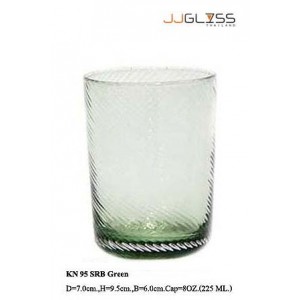 แก้ว 95 SRB เขียว - แก้วน้ำ แฮนด์เมด ทรงตรงก้นมน ลายริ้ว สีเขียว 8 ออนซ์ (225 มล.)