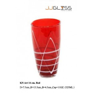 แก้วอาร์ท 14 ซม. แดง - แก้วน้ำ แฮนด์เมด ทรงหยดน้ำ ลายอาร์ท สีแดง 11 ออนซ์ (325 มล.)