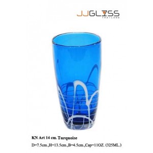 Glass Art 14 cm. Turquoise - Handmade Colour Glass, Design Mark Turquoise 11 oz. (325 ml.)