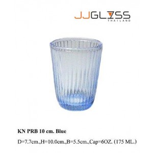 แก้ว PRB 10 ซม. น้ำเงิน - แก้วน้ำ แฮนด์เมด ทรงก้นมน ลายเส้นริ้วตรง สีน้ำเงิน 6 ออนซ์ (175 มล.)