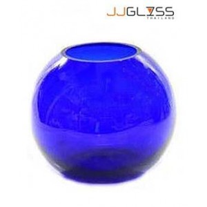 แจกันบอลลูน 61 น้ำเงิน - แจกันแก้ว แฮนด์เมด ทรงกลม สีน้ำเงิน
