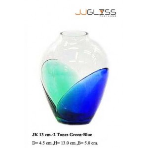 JK 13 cm.-2 Tones Green-Blue - Handmade Colour Vase , 2 Tones Green-Blue