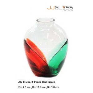 JK 13 cm.-2 Tones Red-Green - Handmade Colour Vase , 2 Tones Red-Green