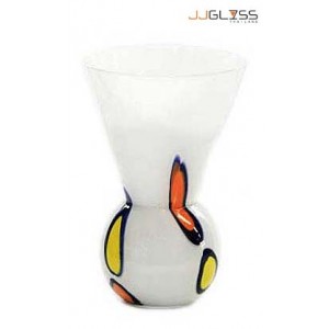 JK 813/4 Milky With Milky Dot - Handmade Colour Vase , Milky With Milky Dot