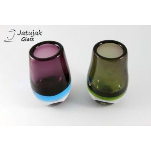 แจกันวงรี 19 ซม.-2 สี (N) - แจกันแก้ว แฮนด์เมด ทรงวงรี แบบหนา สีม่วง และสีเขียว