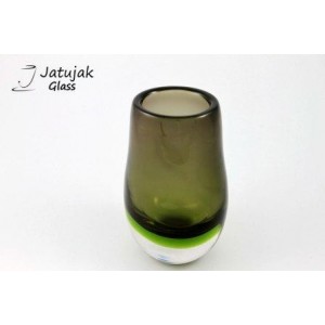 แจกันวงรี 19 ซม.-2 สี (N) เขียว - แจกันแก้ว แฮนด์เมด ทรงวงรี แบบหนา ก้นขาวเขียว ตัวสีเขียว