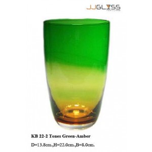 แจกัน KB 22-2 สี เขียว-ชา - แจกันแก้ว แฮนด์เมด 2 สี น้ำเงิน-เขียว