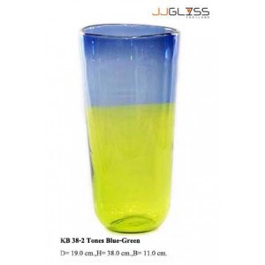 แจกัน KB 38-2 สี น้ำเงิน-เขียว - แจกันแก้ว แฮนด์เมด 2 สี ทรงกระบอก น้ำเงิน-เขียว
