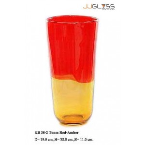 KB 38-2 Tones Red-Amber - Handmade Colour Vase , 2 Tones Red- Amber