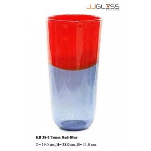 แจกัน KB 38-2 สี แดง-น้ำเงิน - แจกันแก้ว แฮนด์เมด 2 สี ทรงกระบอก แดง-น้ำเงิน