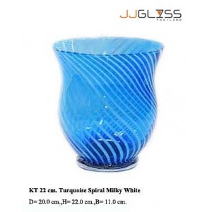 KT 22 cm. Turquoise Spiral Milky White - Handmade Colour Vase , Turquoise Spiral Milky White 