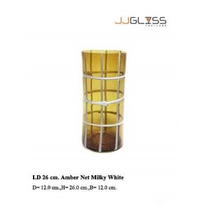 LD 26 cm. Amber Net Milky White - Handmade Colour Glass, Amber Net Milky White 