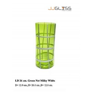 LD 26 cm. Green Net Milky White - Handmade Colour Glass, Green Net Milky White 