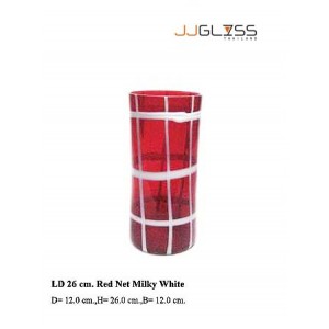 LD 26 cm. Red Net Milky White - Handmade Colour Glass, Red Net Milky White 
