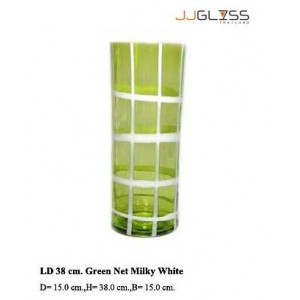 LD 38 cm. Green Net Milky White - Handmade Colour Glass, Green Net Milky White