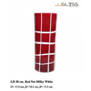 LD 38 cm. Red Net Milky White - Handmade Colour Glass, Red Net Milky White 