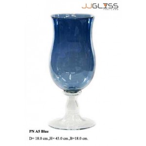พาน A5 น้ำเงิน - แจกันแก้ว งานแฮนด์เมด สีสันสวยงาม สีน้ำเงิน ความสูง 43 ซม.
