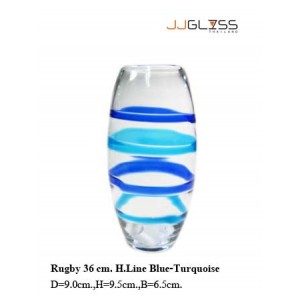 Rugby 36 cm. H.Line Blue-Turquoise - Handmade Colour Vase , H.Line Blue-Turquoise