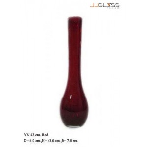 YN 43 cm. Red - Handmade Colour Vase with Red Drop , Long neck