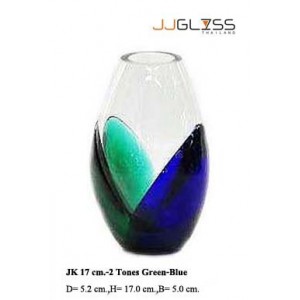 JK 17 cm.-2 Tones Green-Blue - Handmade Colour Vase , 2 Tones Green-Blue