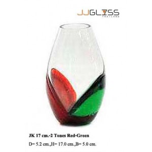 แจกัน 17 ซม.-2 สี แดง-เขียว - แจกันแก้ว แฮนด์เมด ทรงกลม 2 สี แดง-เขียว 