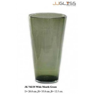 แจกัน 742/35 ปากบานเขียว - แจกันแก้ว แฮนด์เมด ทรงกรวยสูง ปากบาน สีเขียว